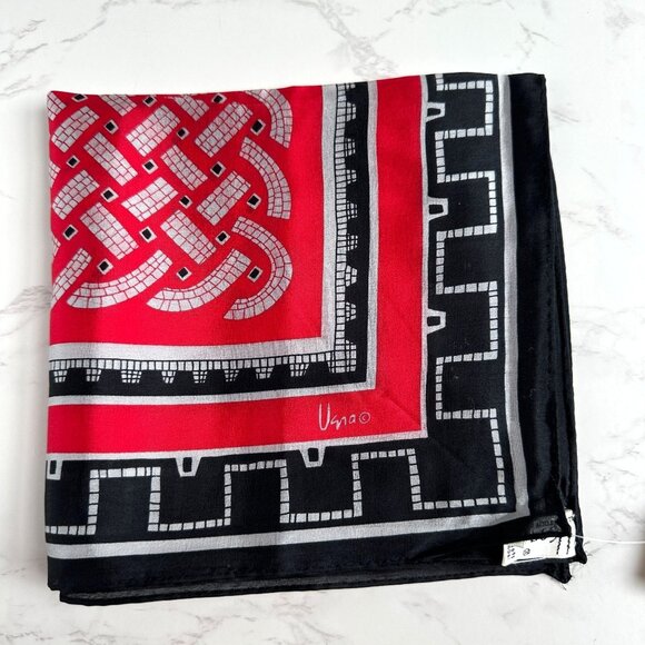 Vintage Vera Neumann Black Red Silver Grid Scarf - 28" Silk New with Tags - Picture 1 of 8